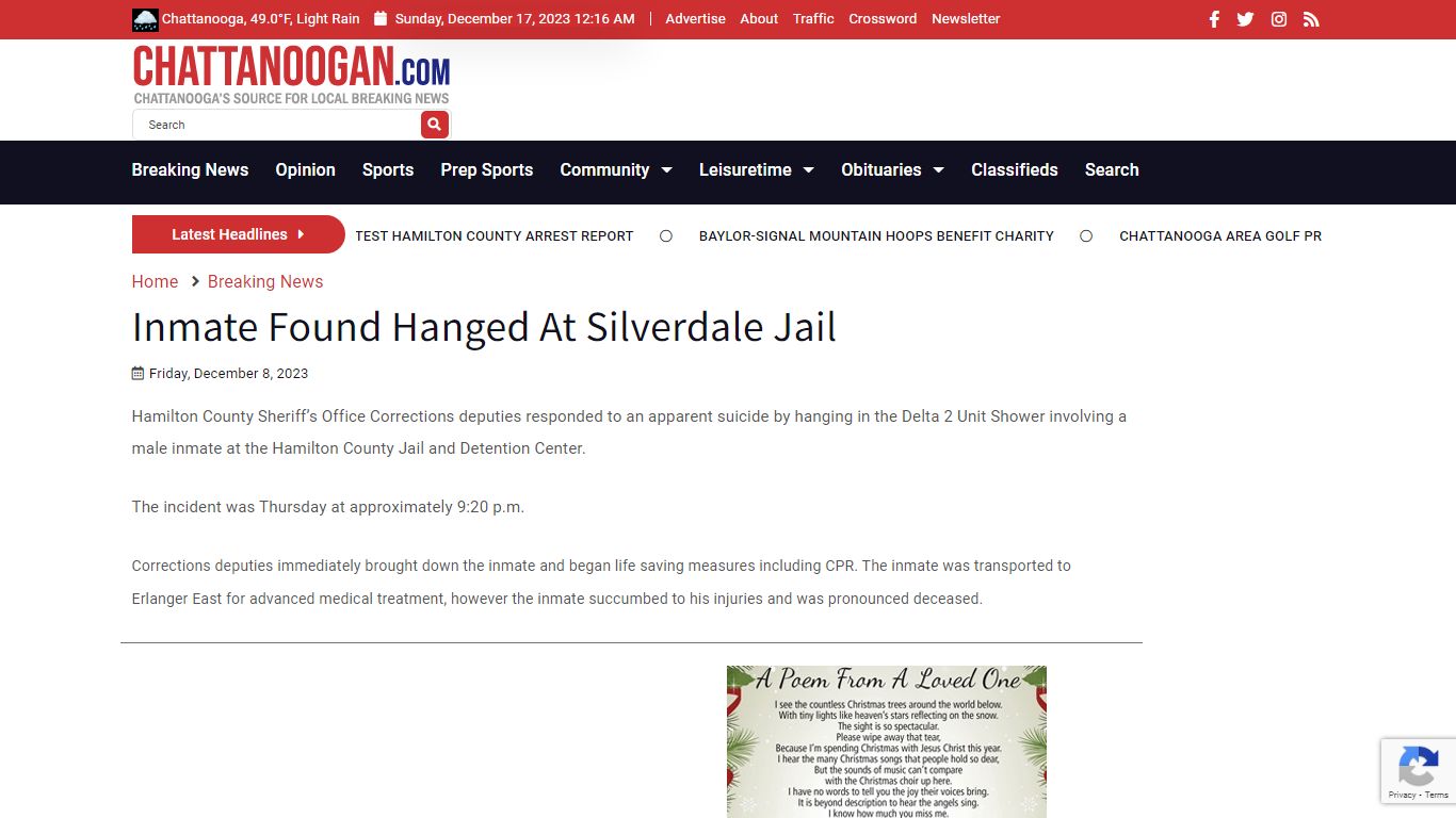 Inmate Found Hanged At Silverdale Jail - Chattanoogan.com
